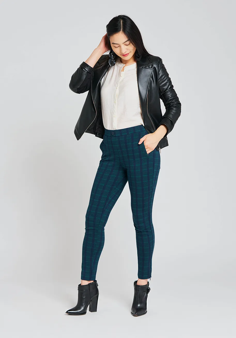 Skinny-Leg | Pencil Dress Pant Yoga Pants (Teal Tartan) sold by Betabrand product image thumbnail 5