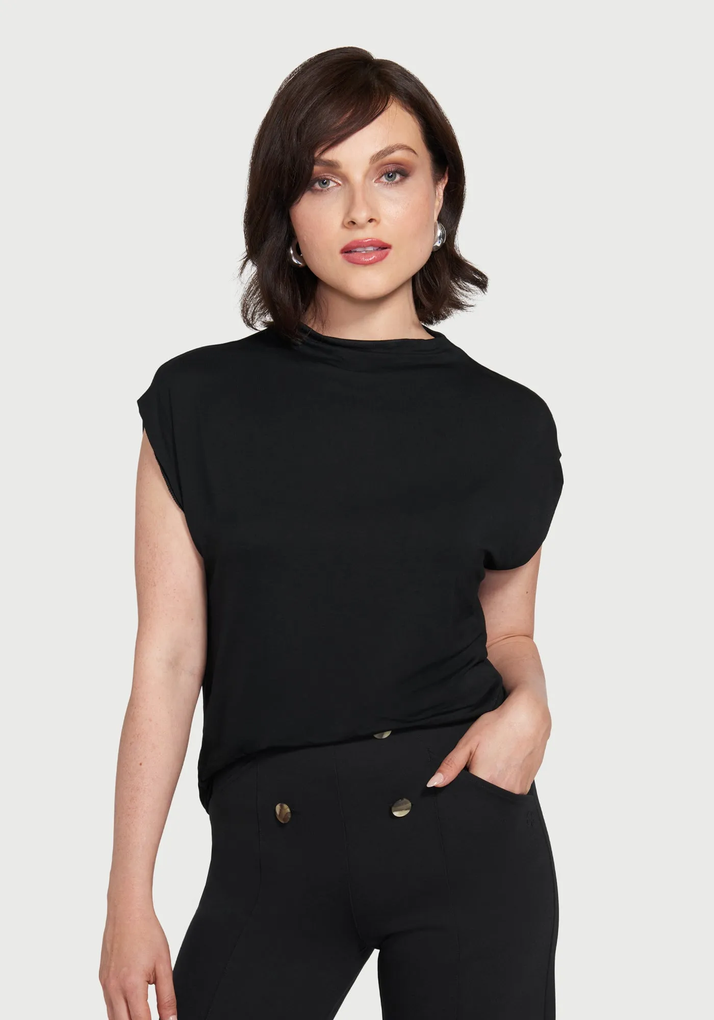 Cap Sleeve Mockneck (Black) sold by Betabrand