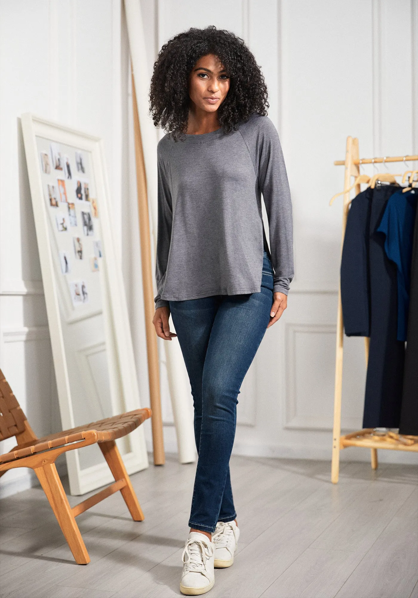 Essential Split Hem Long Sleeve (Charcoal) sold by Betabrand product image thumbnail 3