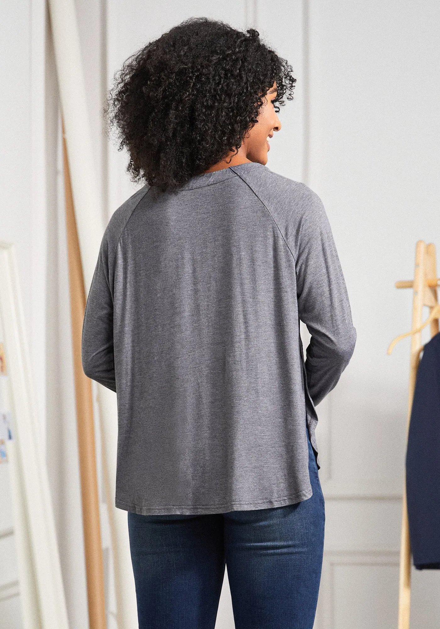 Essential Split Hem Long Sleeve (Charcoal) sold by Betabrand product image thumbnail 4