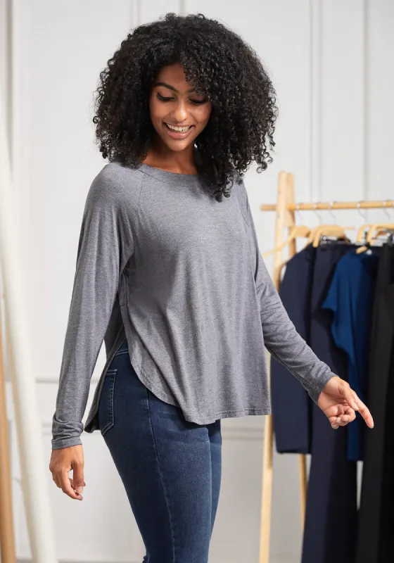 Essential Split Hem Long Sleeve (Charcoal) sold by Betabrand