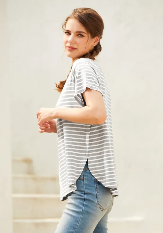 Essential Split Hem Short Sleeve (Gray Stripe) sold by Betabrand