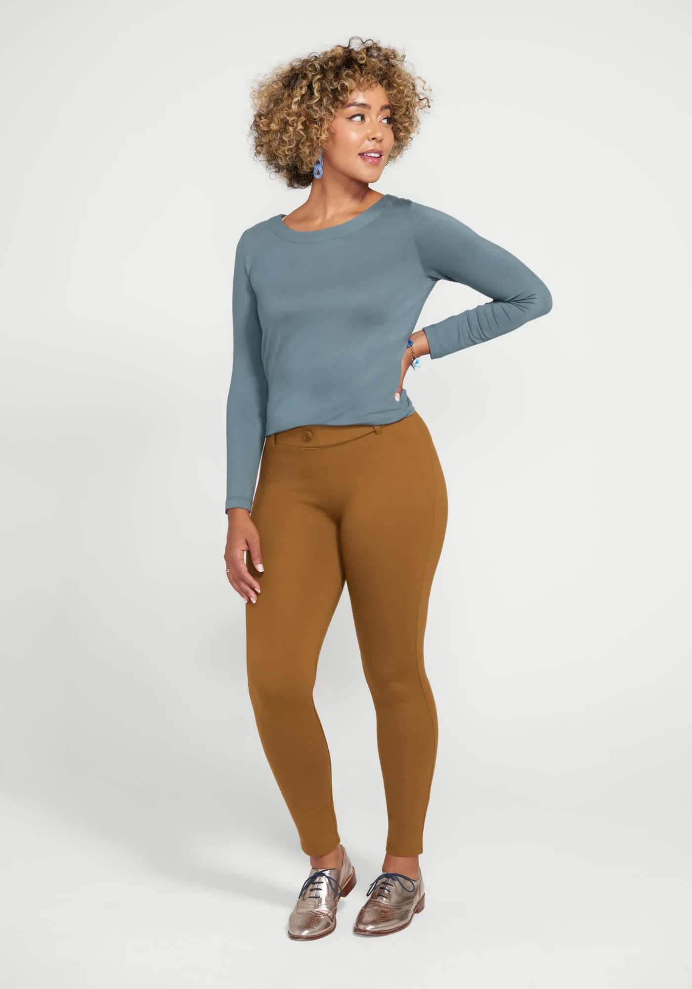 Classic Dress Pant Yoga Pant | Skinny (Nutmeg) sold by Betabrand