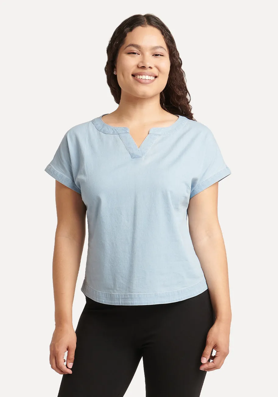 Notched Denim Top (Malibu) sold by Betabrand
