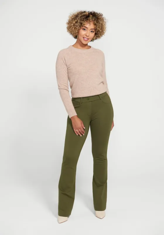 7-Pocket Dress Pant Yoga Pant | Bootcut (Dark Olive) sold by Betabrand