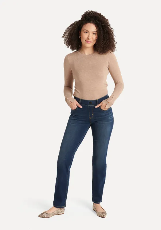 Straight-Leg | 4-Pocket Betabrand Yoga Denim (Dark Vintage Wash) sold by Betabrand