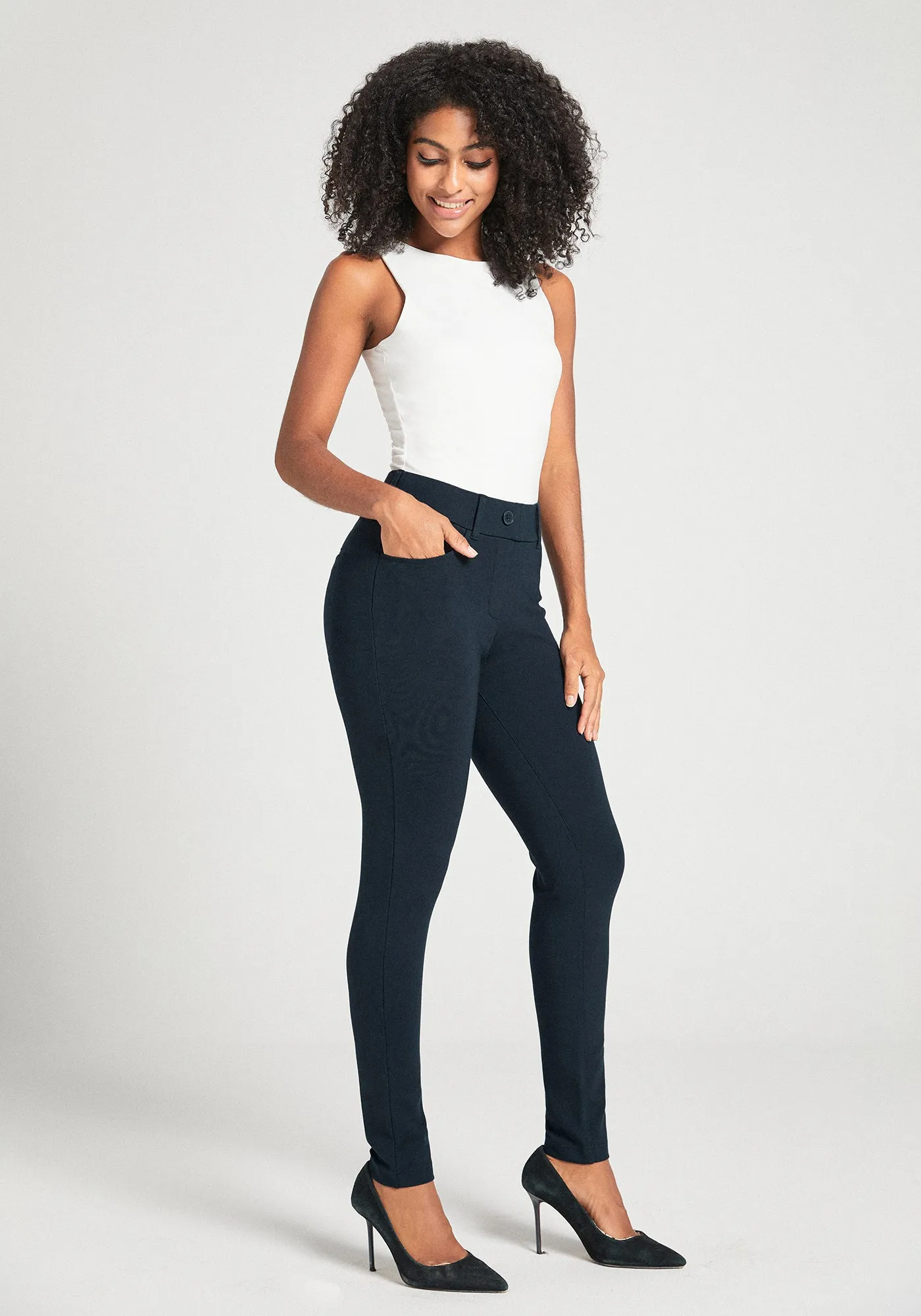 7-Pocket DPYP™ Dress Pant Yoga Pant | Skinny (Navy) sold by Betabrand product image thumbnail 4