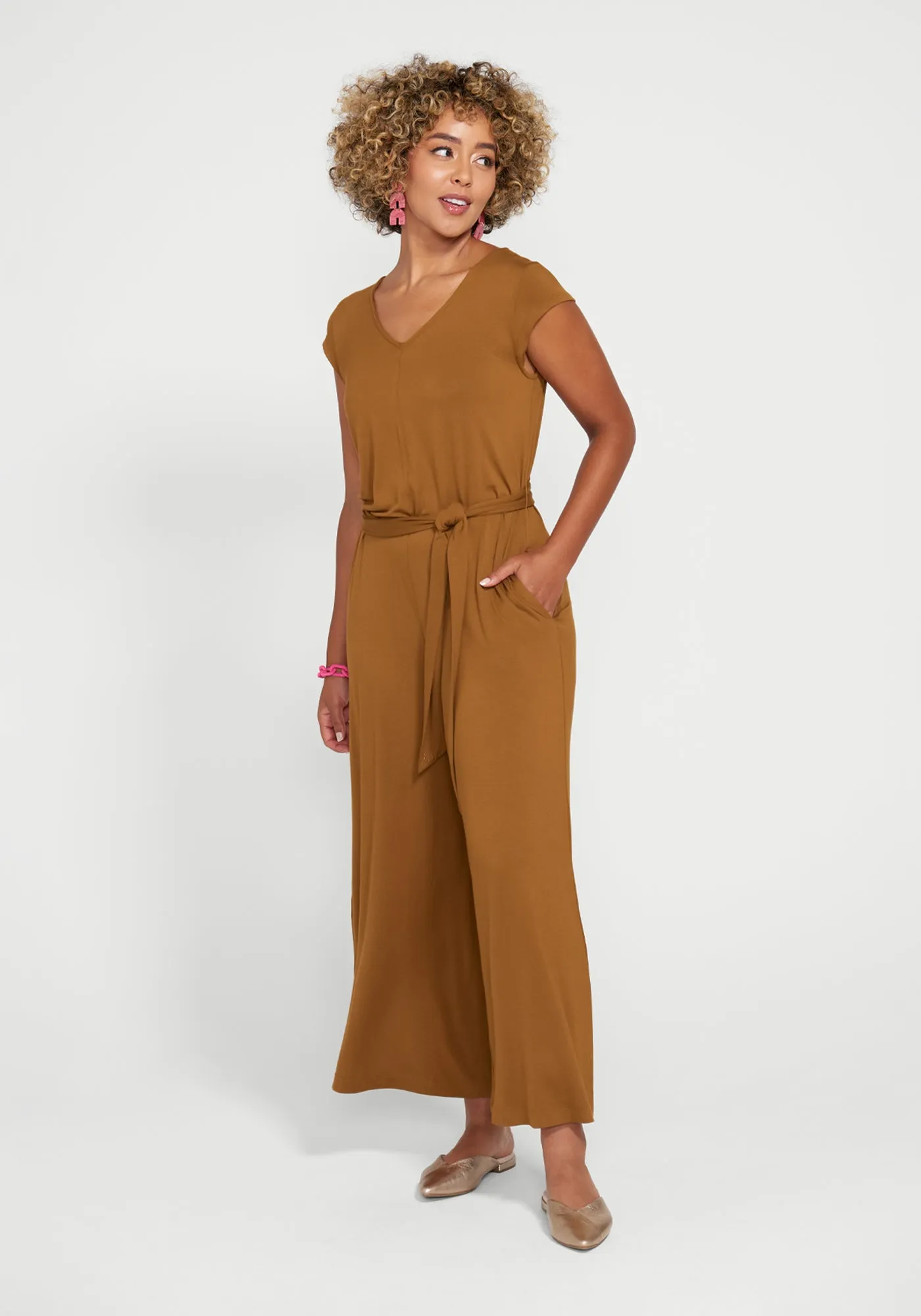 Day to Night Jumpsuit (Nutmeg) sold by Betabrand