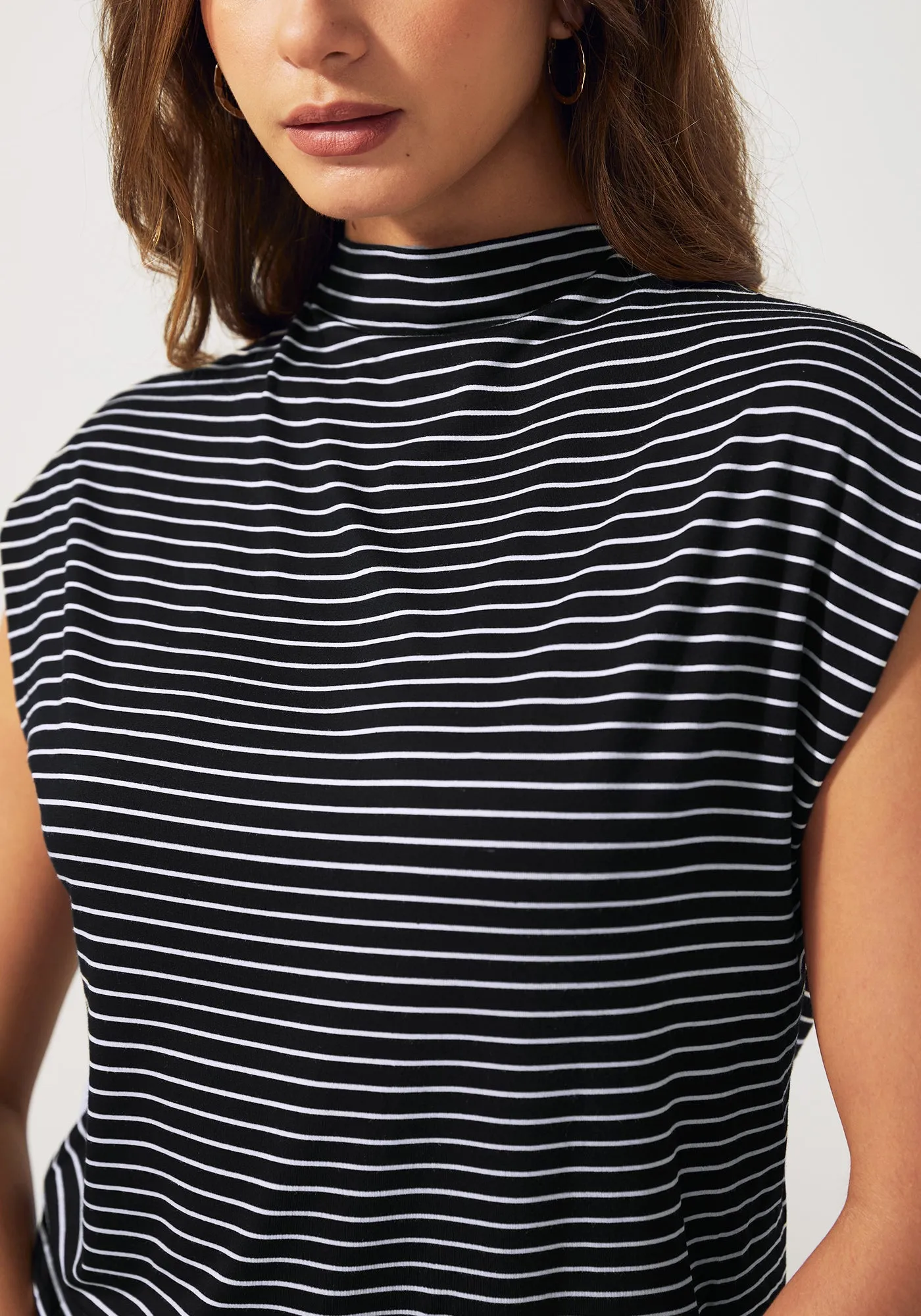 Cap Sleeve Mockneck (Black Stripe) sold by Betabrand product image thumbnail 3