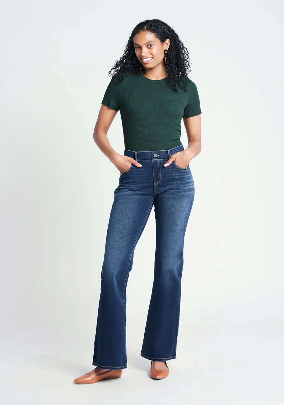 Boot-Cut | 4-Pocket Betabrand Yoga Denim (Dark Vintage Wash) sold by Betabrand