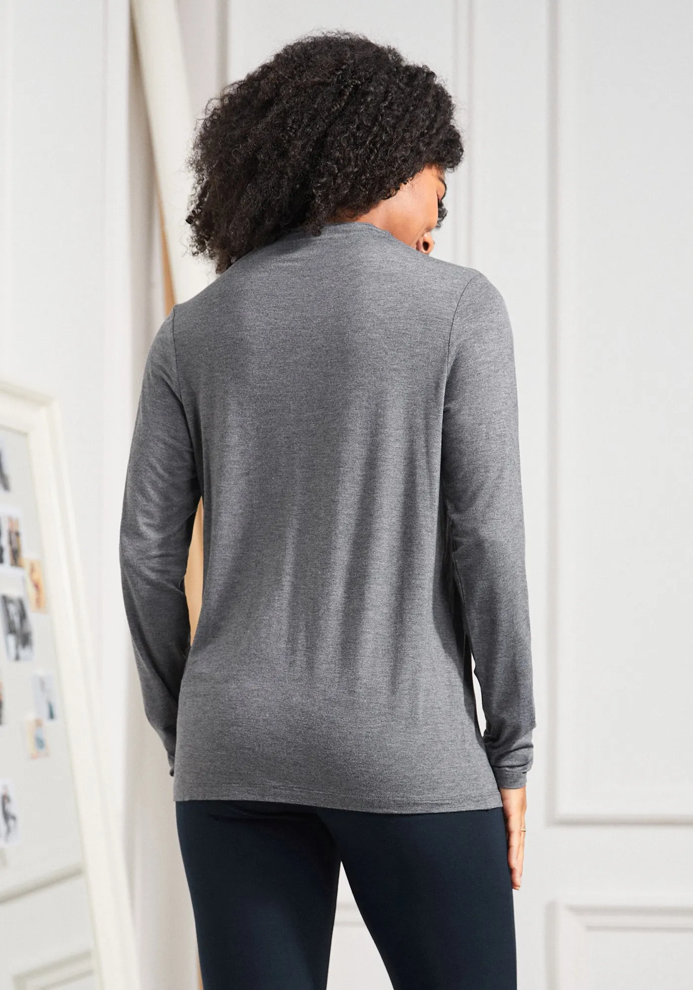 Essential Long Sleeve Mockneck (Heather Gray) sold by Betabrand product image thumbnail 4