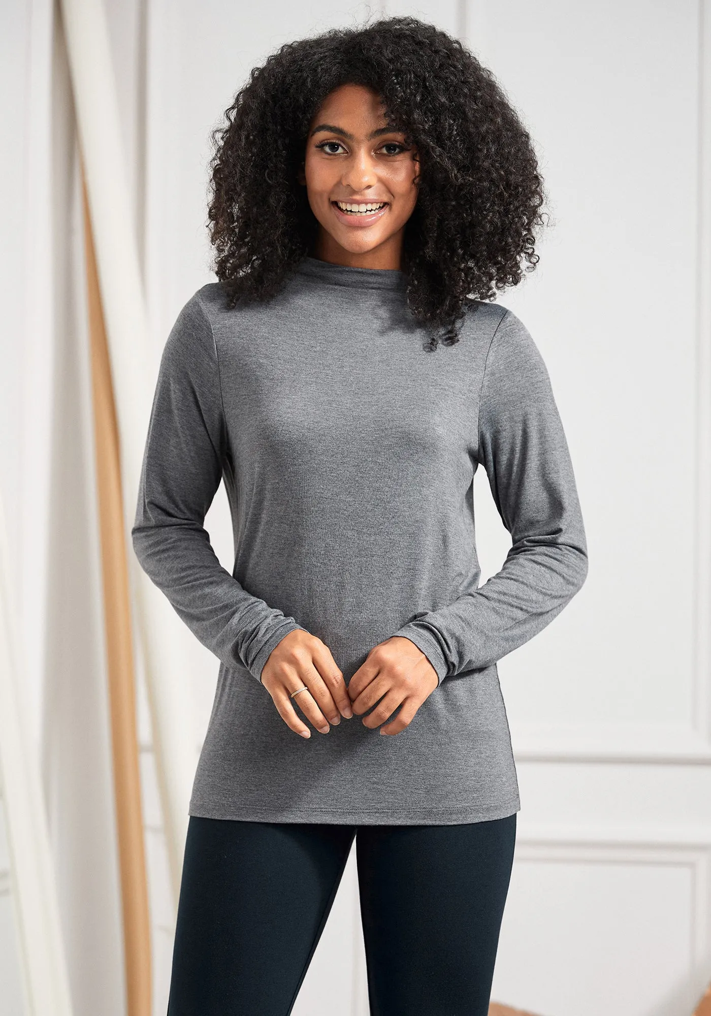 Essential Long Sleeve Mockneck (Heather Gray) sold by Betabrand product image thumbnail 3
