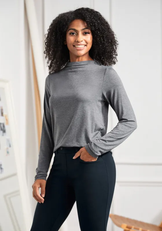 Essential Long Sleeve Mockneck (Heather Gray) sold by Betabrand