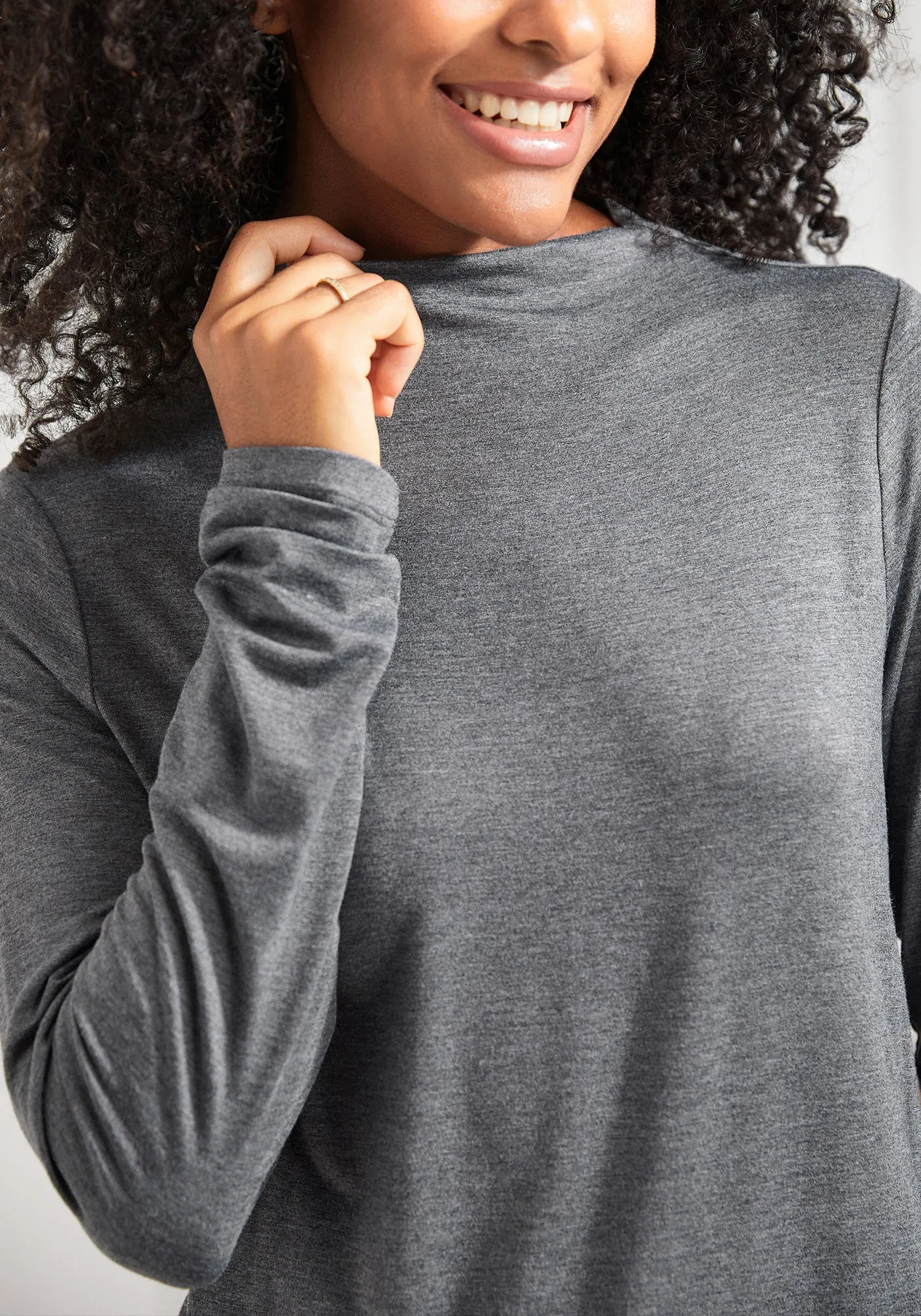 Essential Long Sleeve Mockneck (Heather Gray) sold by Betabrand product image thumbnail 2