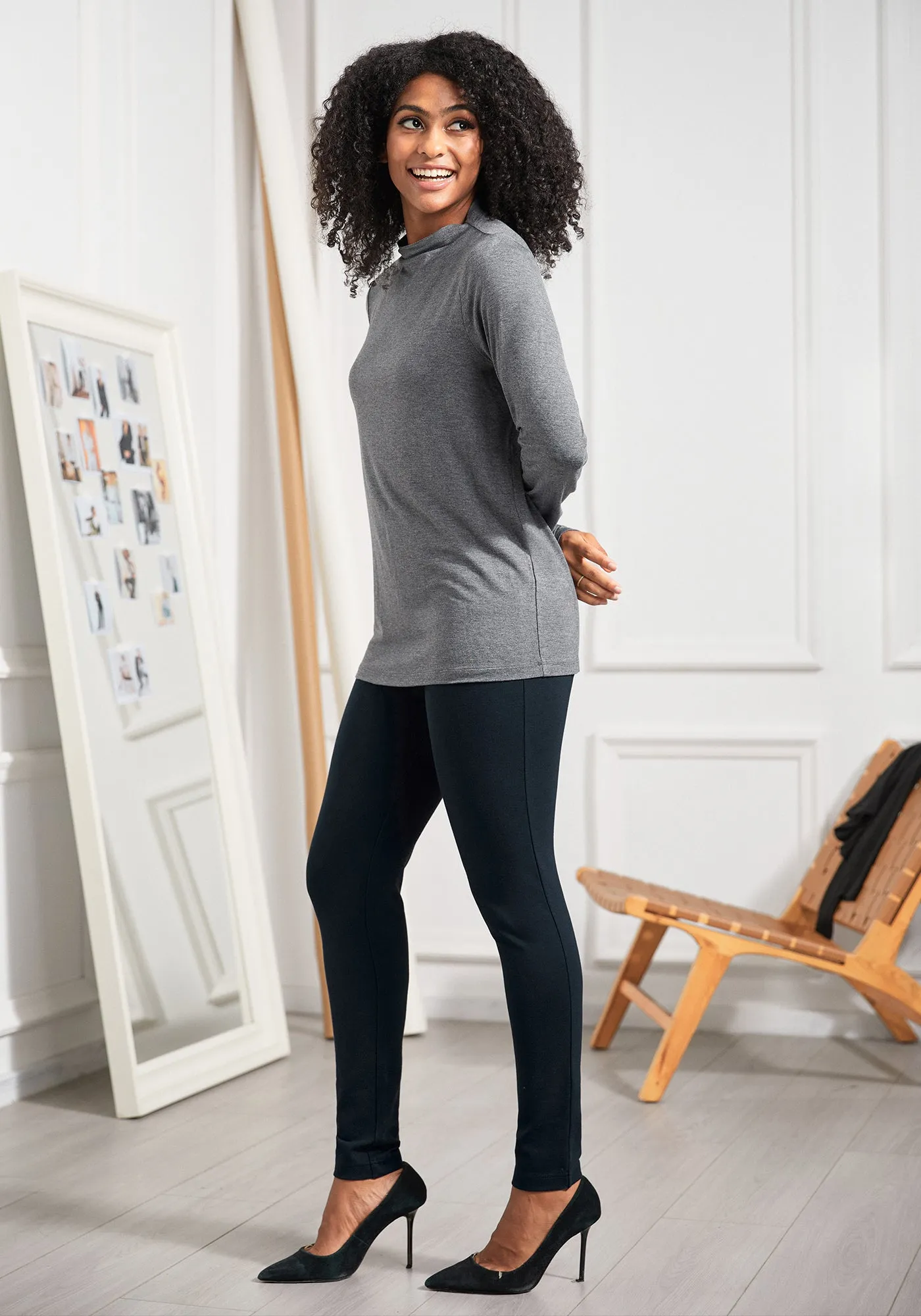 Essential Long Sleeve Mockneck (Heather Gray) sold by Betabrand product image thumbnail 5