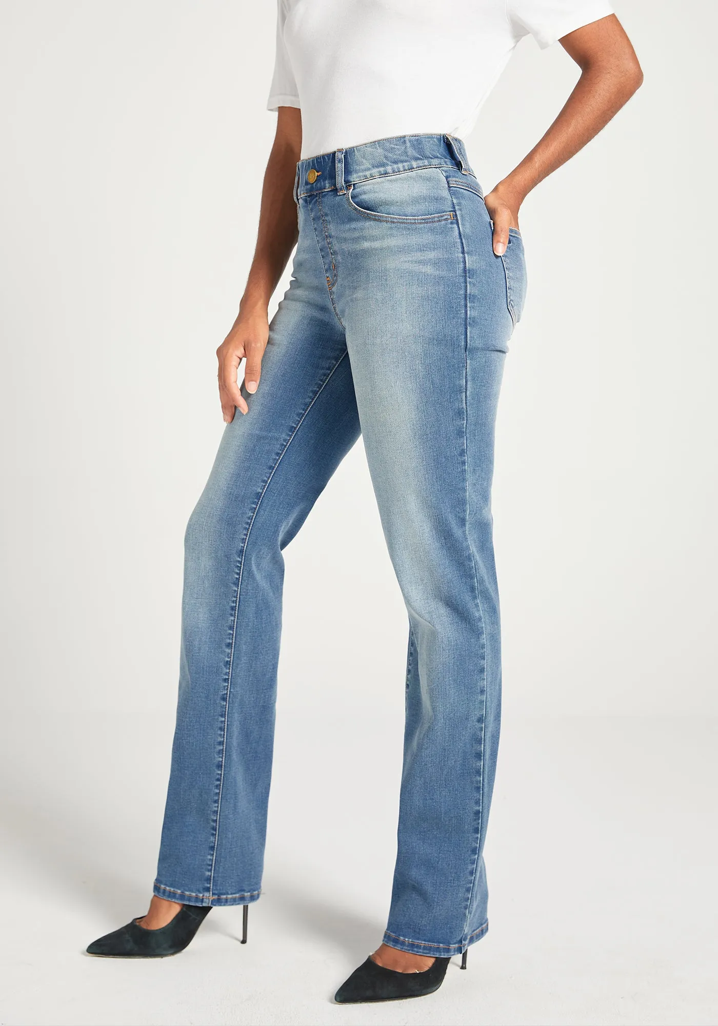 Signature Mid-Rise Denim | Straight (Sonora Wash) sold by Betabrand