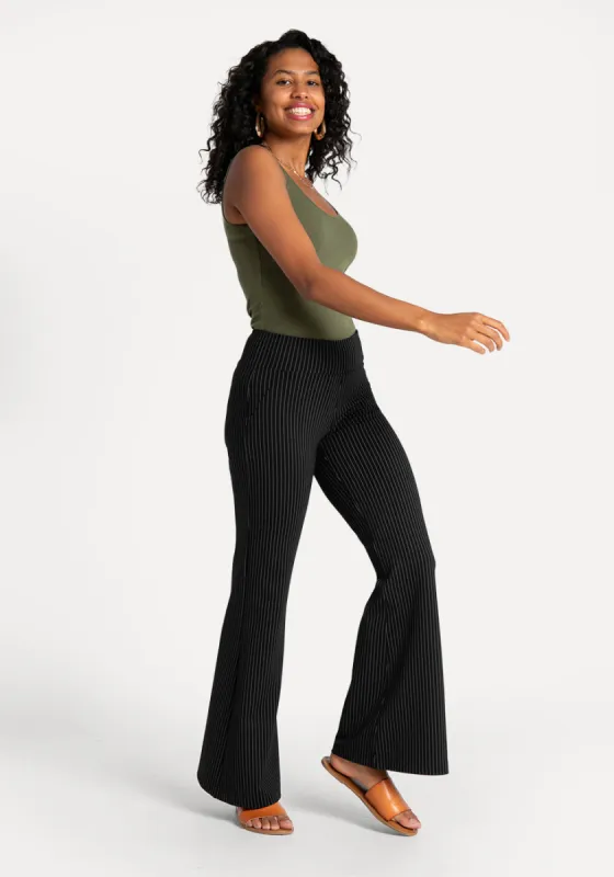 Wide-Leg Two-Pocket Dress Pant Yoga Pants (Black Pinstripe) sold by Betabrand