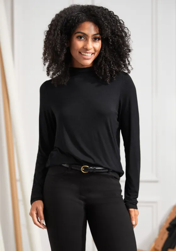 Essential Long Sleeve Mockneck (Black) sold by Betabrand
