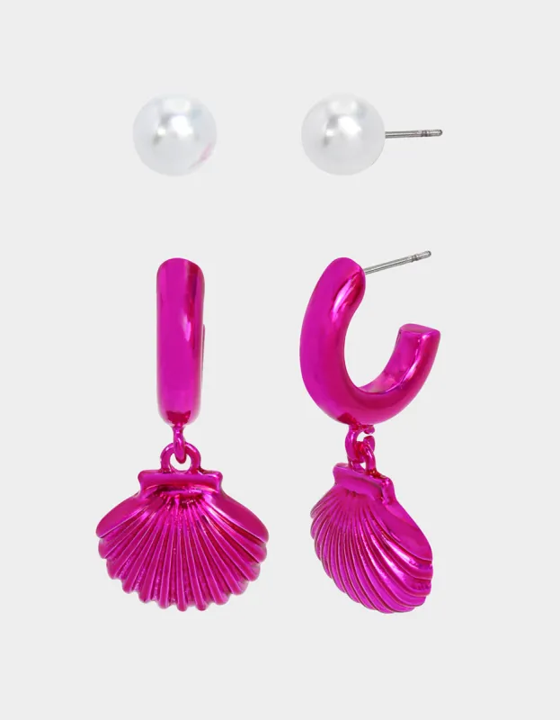 PINK SUMMER SHELL EARRING SET FUCHSIA sold by Betsey Johnson