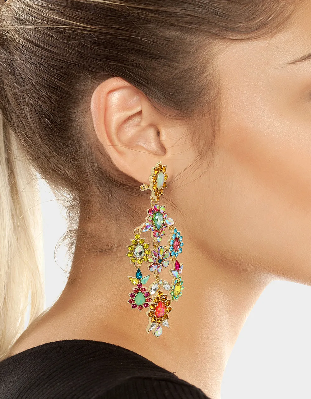 BETSEYS PARADISE FLOWER CHANDELIER EARRINGS MULTI sold by Betsey Johnson product image thumbnail 3
