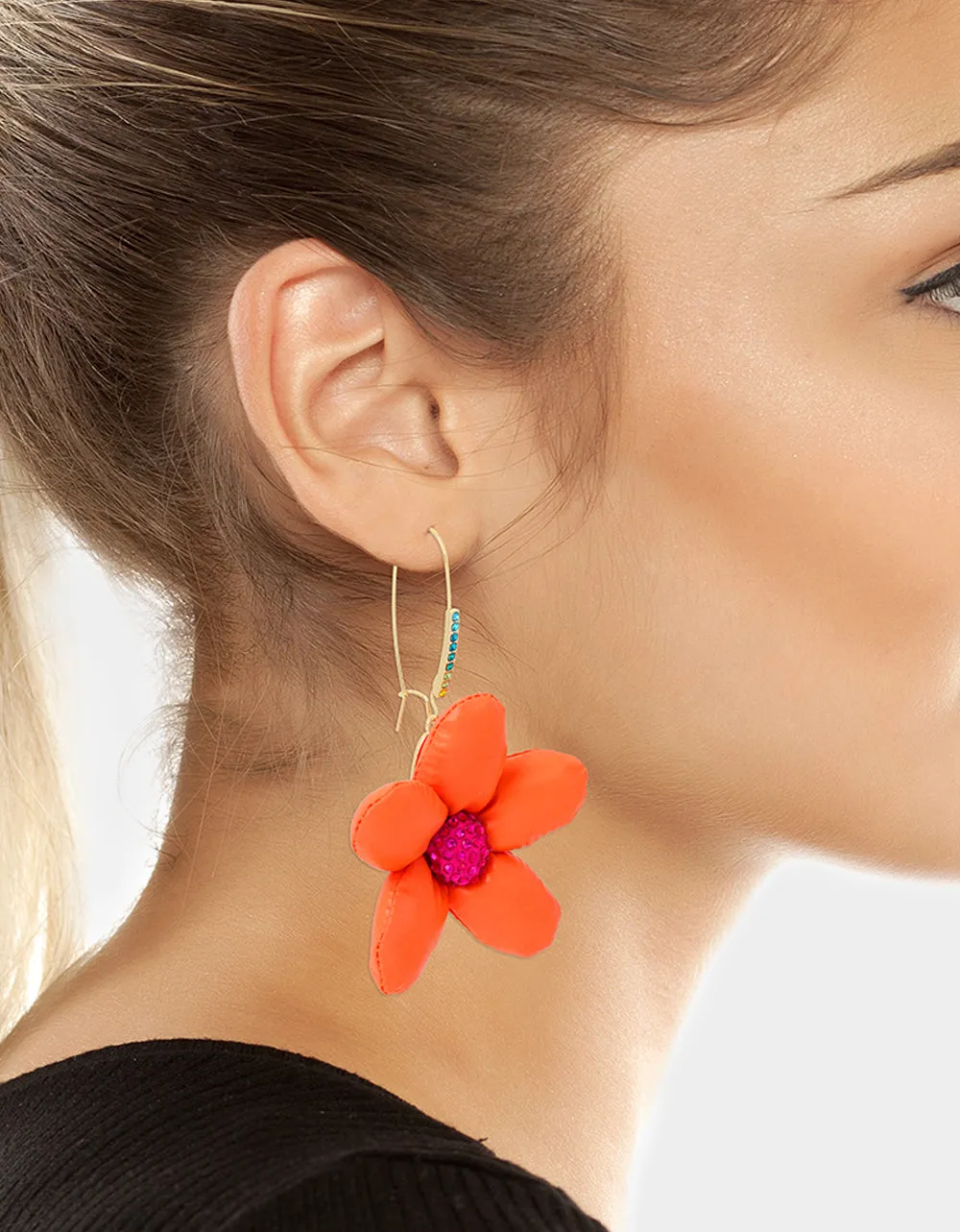 BETSEYS PUFFY FLOWERS HOOK EARRINGS ORANGE sold by Betsey Johnson product image thumbnail 4