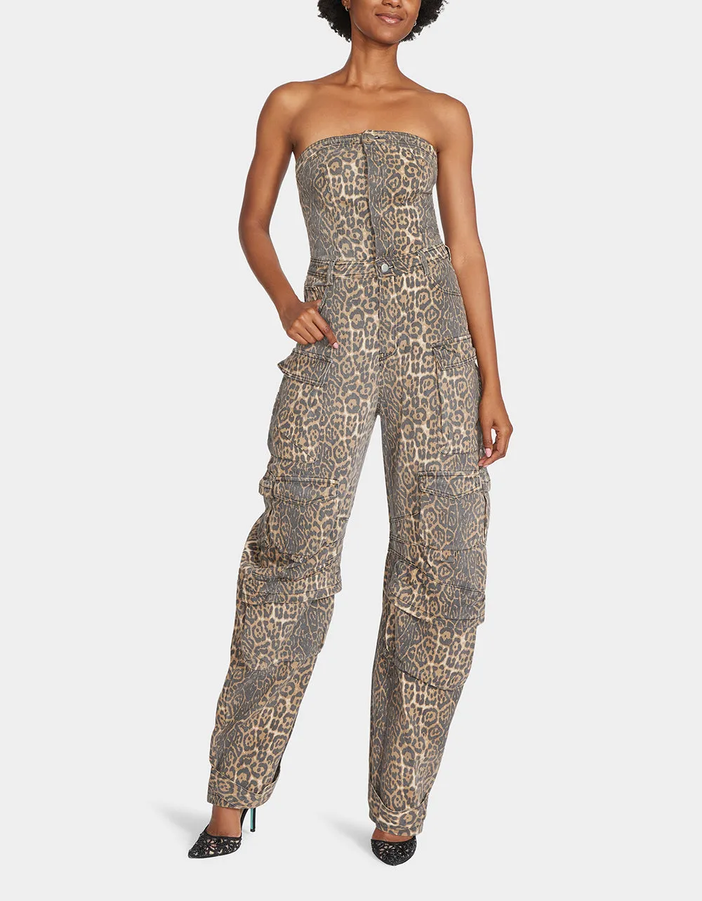 GINA CARGO JUMPSUIT LEOPARD sold by Betsey Johnson
