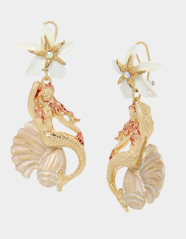 SHELL YEAH LARGE MERMAID DROP EARRINGS WHITE sold by Betsey Johnson