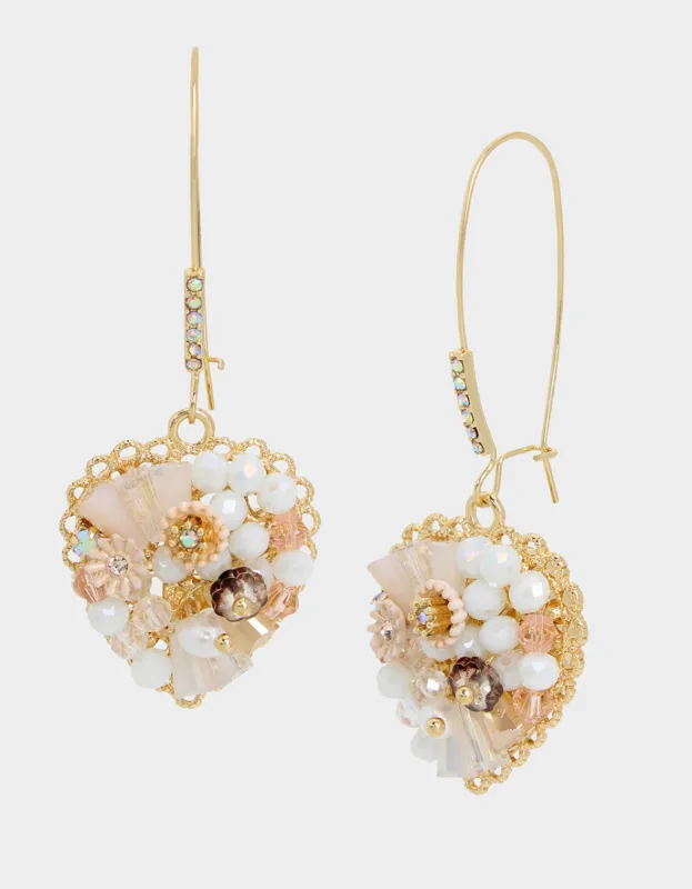 SHELL YEAH BEAD HEART HOOK EARRINGS WHITE sold by Betsey Johnson