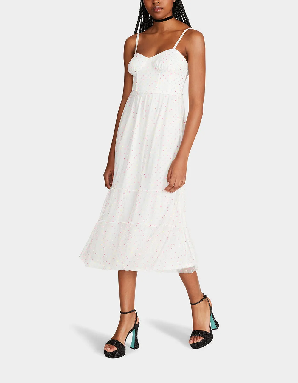 GARDEN VIBES CORSET MIDI DRESS WHITE MULTI sold by Betsey Johnson