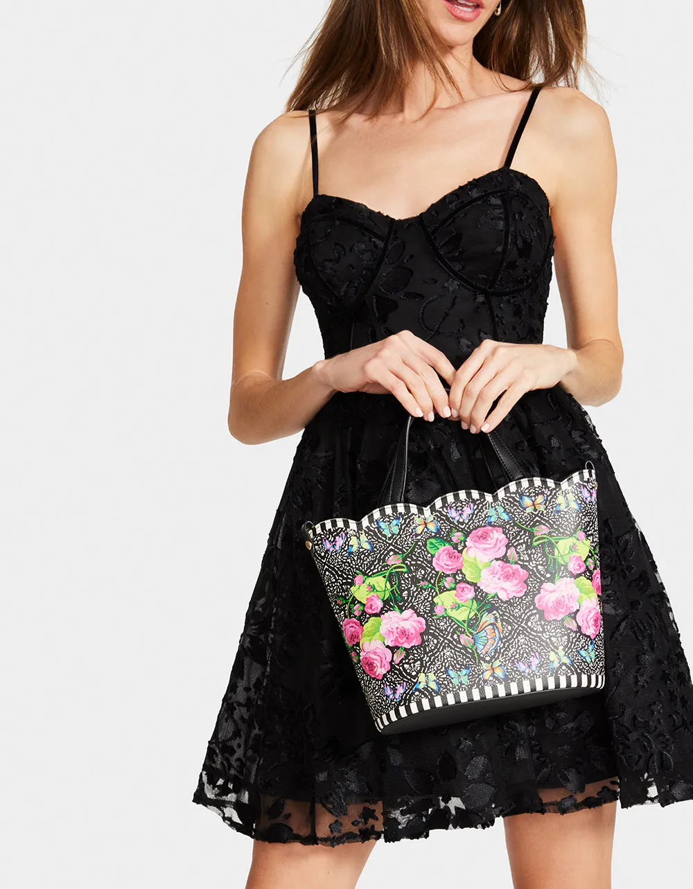 SECRET GARDEN SCALLOPED SHOPPER BLACK MULTI sold by Betsey Johnson product image thumbnail 2