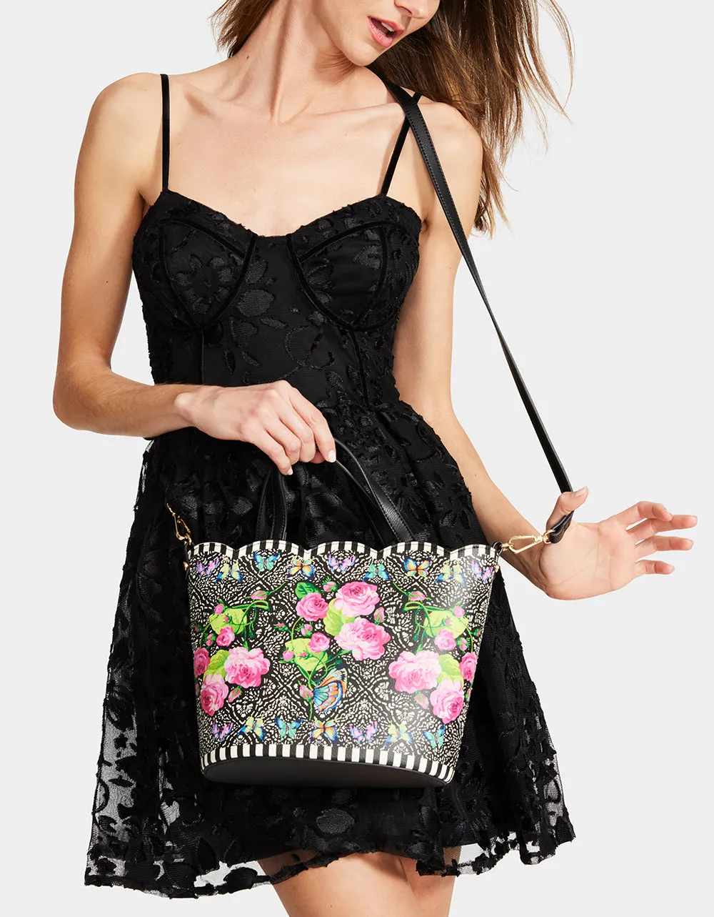 SECRET GARDEN SCALLOPED SHOPPER BLACK MULTI sold by Betsey Johnson product image thumbnail 3