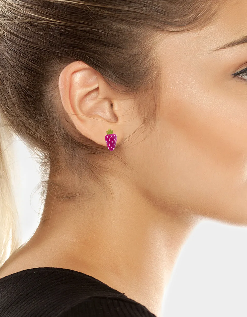 BETSEYS POOL PARTY STRAWBERRY STUDS FUCHSIA sold by Betsey Johnson product image thumbnail 3