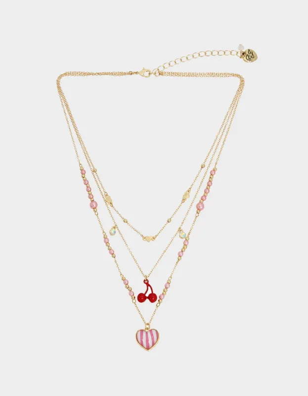 BETSEYS POOL PARTY CHERRY ILLUSION NECKLACE PINK sold by Betsey Johnson
