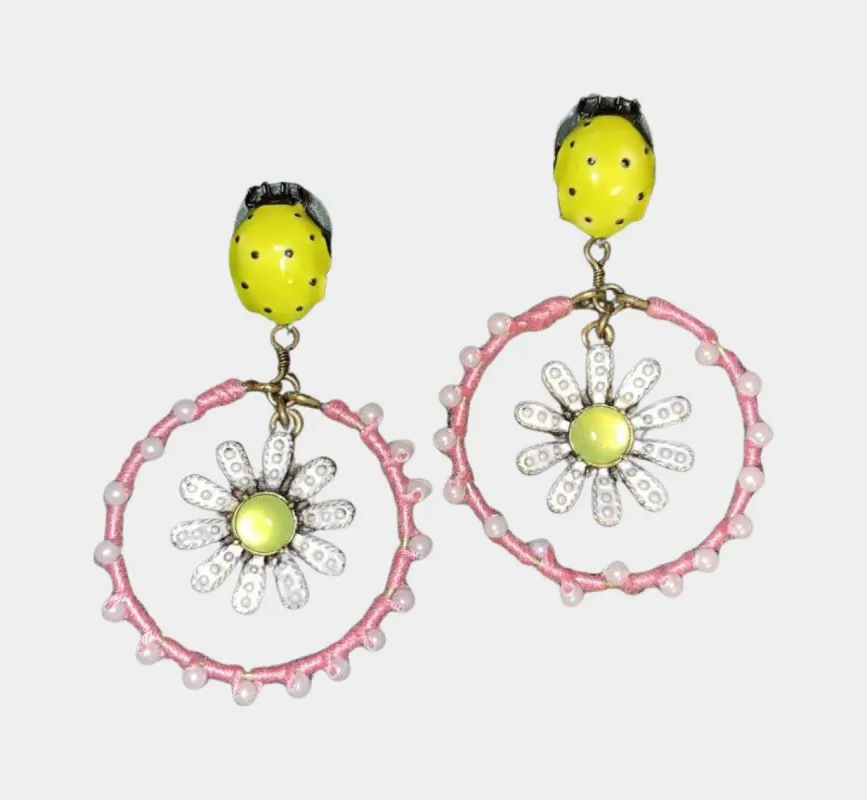 Critters Ladybug Daisy Hoop Earrings | RE:LUV sold by Betsey Johnson