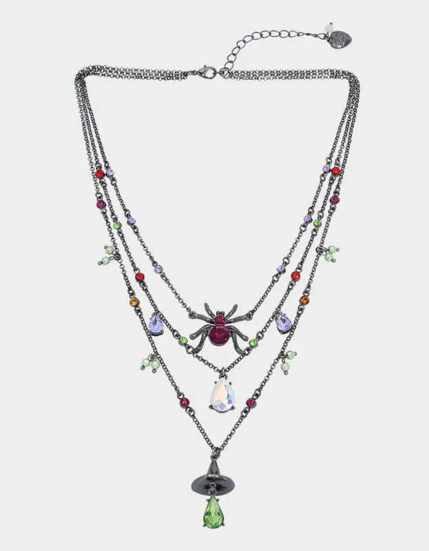 GHOUL FRIENDS WITCH HAT AND SPIDER ILLUSION NECKLACE MULTI sold by Betsey Johnson
