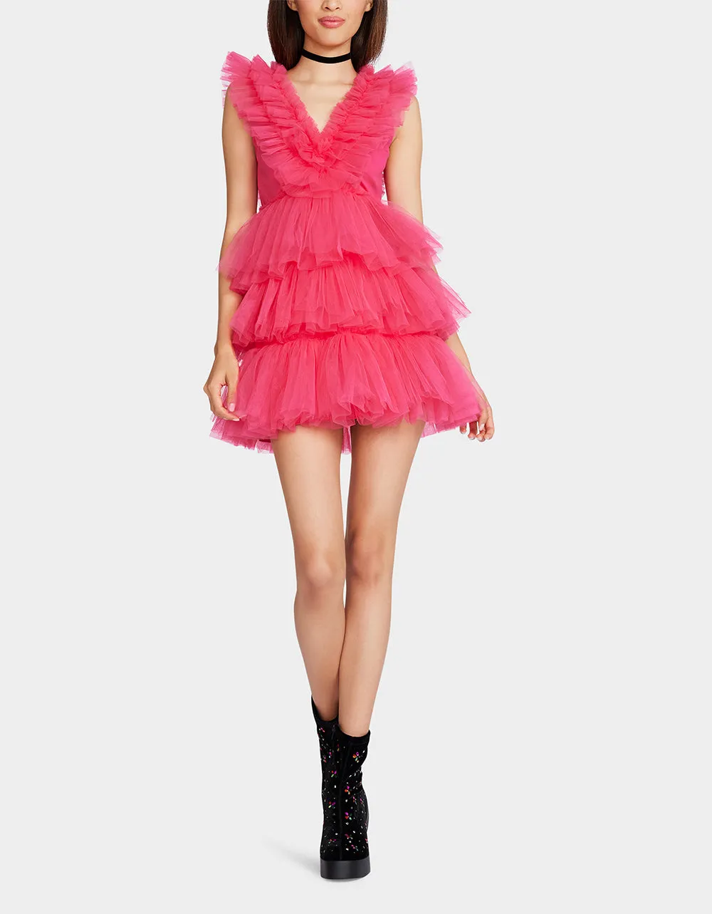 BETSEYS TIERED TULLE DRESS HOT PINK sold by Betsey Johnson