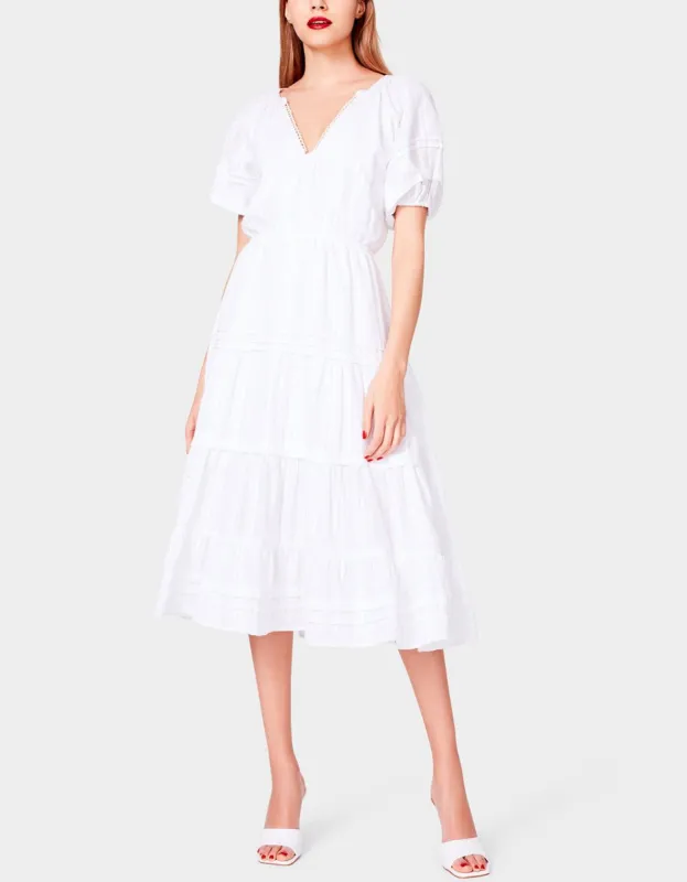 SPECTATOR PUFF SLEEVE MIDI DRESS WHITE | RE:LUV sold by Betsey Johnson