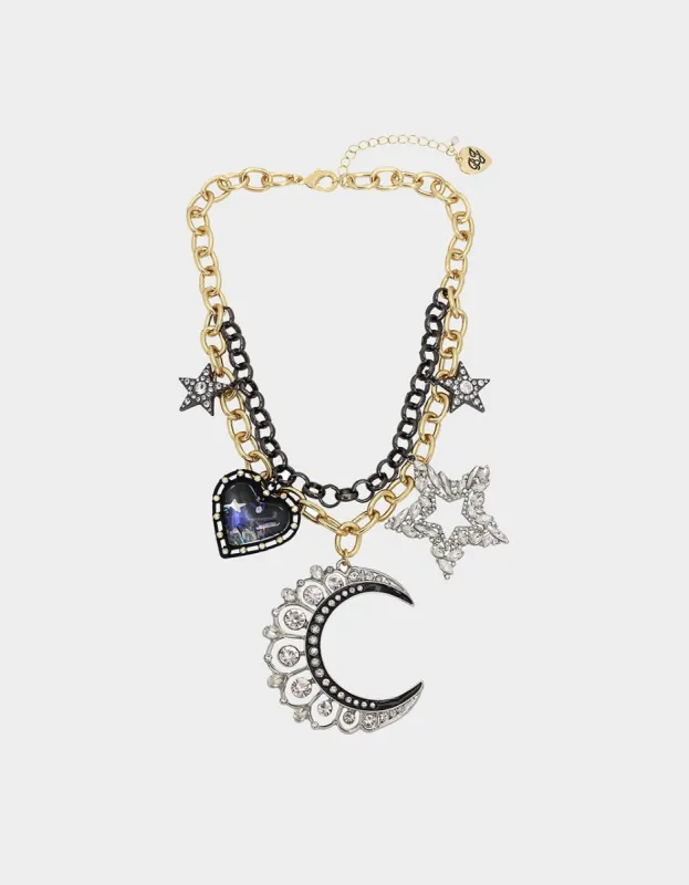 SHINE BRIGHT CHARM FRONTAL NECKLACE BLUE sold by Betsey Johnson