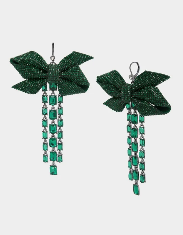 BETSEYS BOWS CRYSTAL DROP EARRINGS GREEN sold by Betsey Johnson