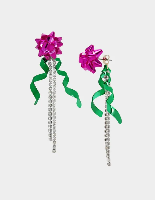 BETSEYS HOLIDAY BOW DROP EARRINGS PINK sold by Betsey Johnson