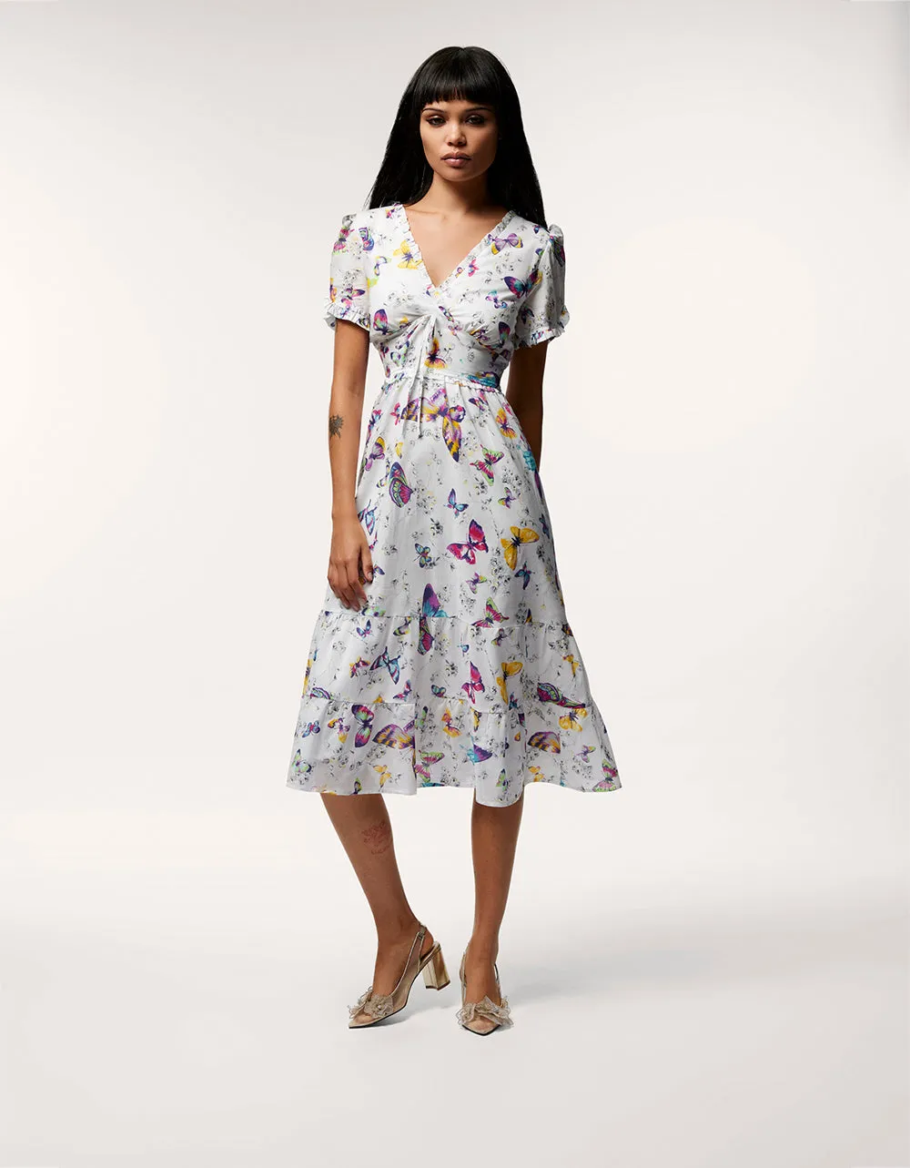 BUTTERFLY DANCE MIDI DRESS WHITE sold by Betsey Johnson