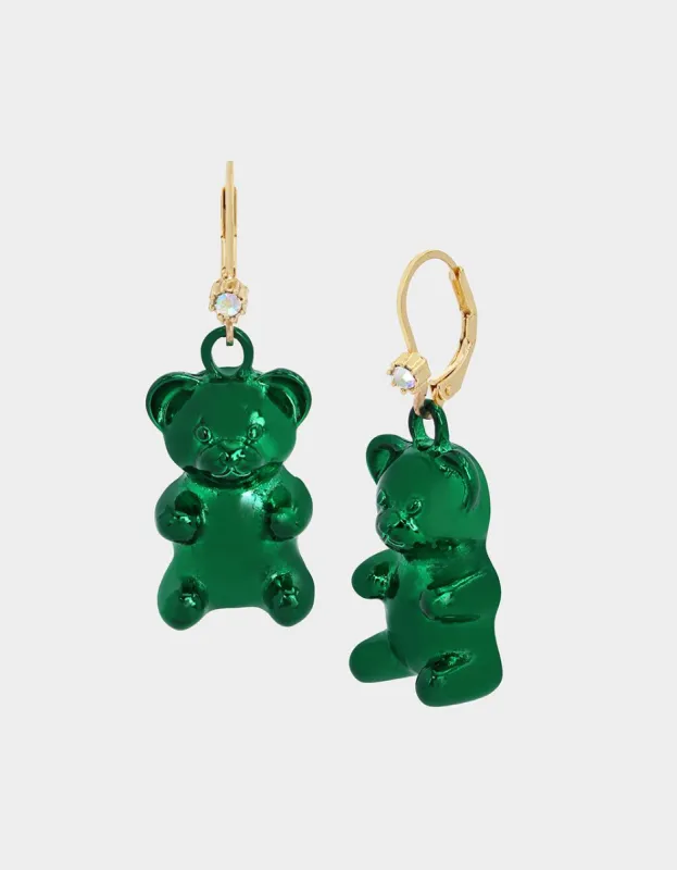 SUGAR RUSH BEAR HOOK EARRINGS GREEN sold by Betsey Johnson