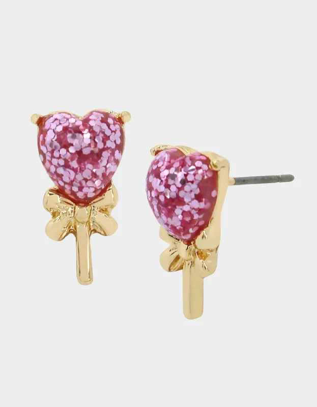 SUGAR RUSH LOLLIPOP HEART STUDS PINK sold by Betsey Johnson