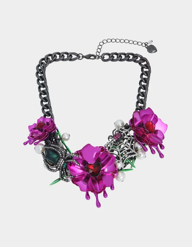 MIDNIGHT GARDEN FLOWER BIB NECKLACE FUCHSIA sold by Betsey Johnson