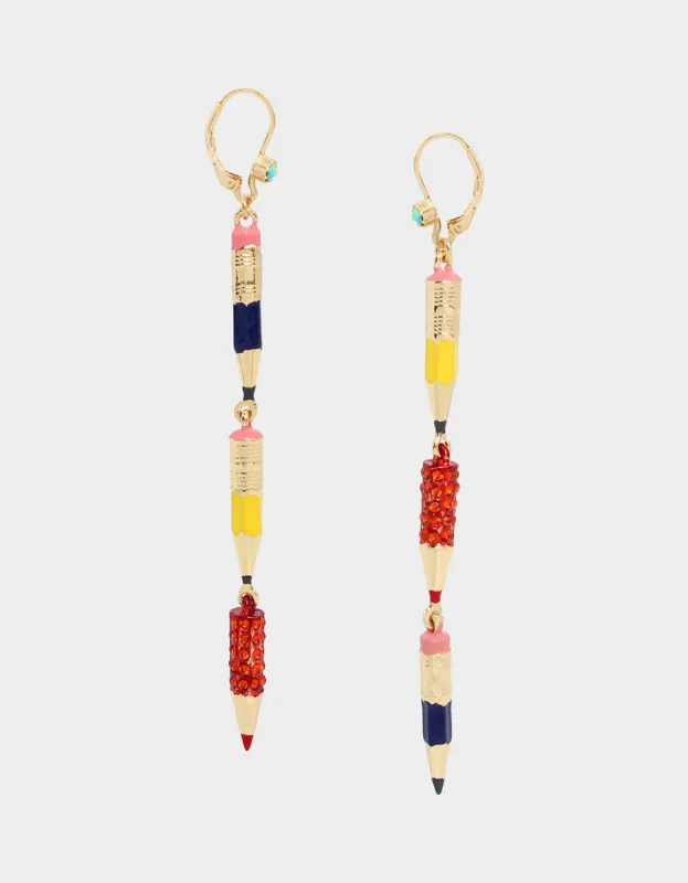 BOOK SMART PENCIL LINEAR EARRINGS MULTI sold by Betsey Johnson