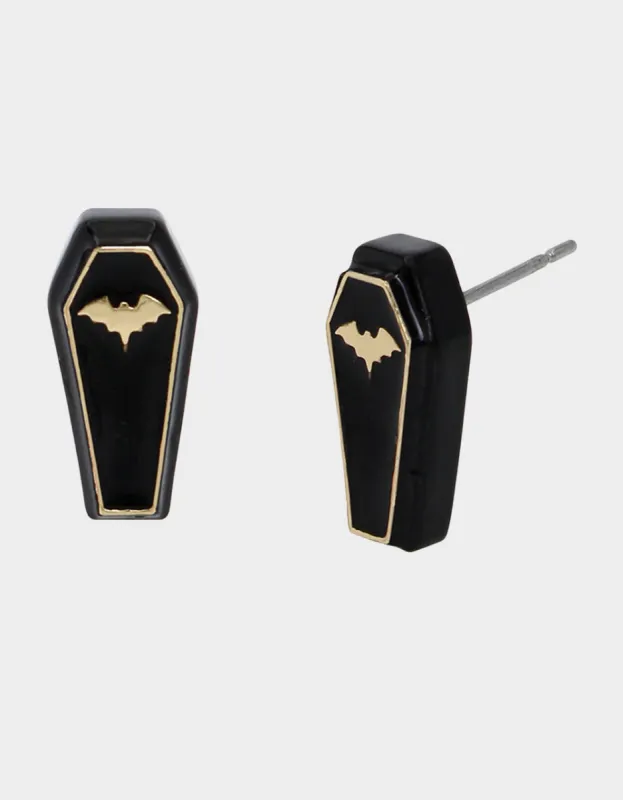 GHOUL FRIENDS COFFIN STUD EARRINGS BLACK sold by Betsey Johnson