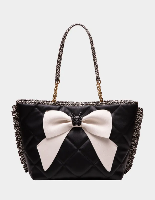 BULLDOG BOW TOTE BLACK\WHITE sold by Betsey Johnson