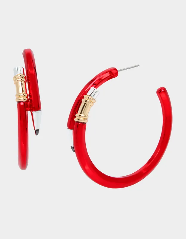 BOOK SMART PENCIL HOOP EARRINGS RED sold by Betsey Johnson