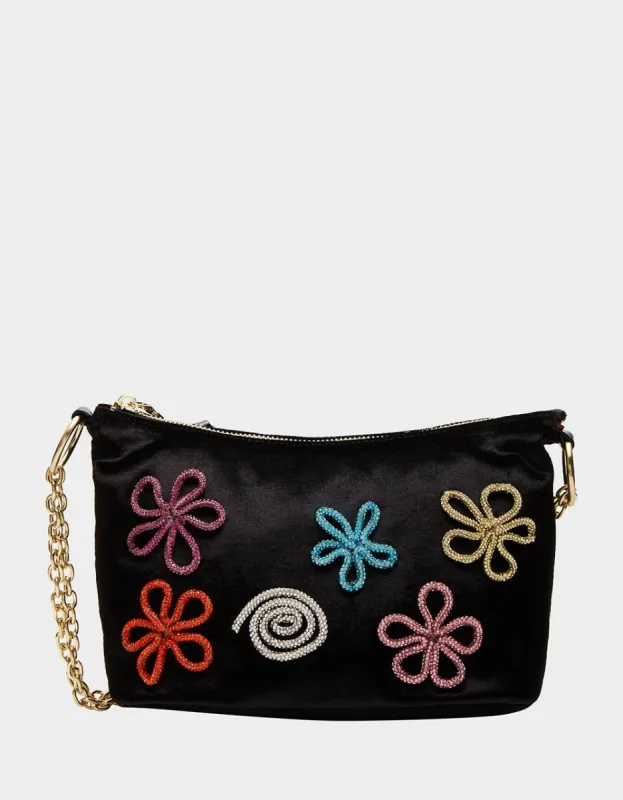 DOODLE FLOWER SHOULDER HOBO BAG BLACK sold by Betsey Johnson