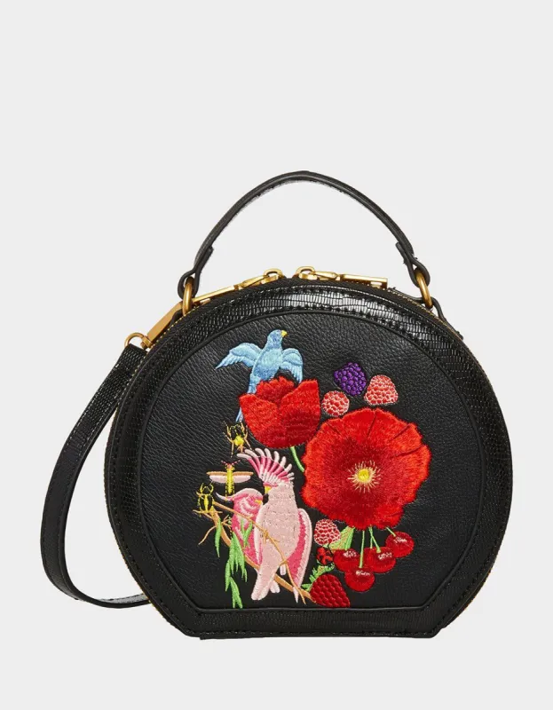 VINTAGE EMBROIDERED HAT BOX CROSSBODY BLACK sold by Betsey Johnson